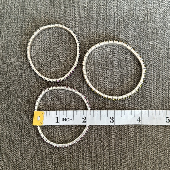 ✨Set of 3 sparkly colorful rhinestone bracelets! Lime green, purple, pink - Picture 6 of 8